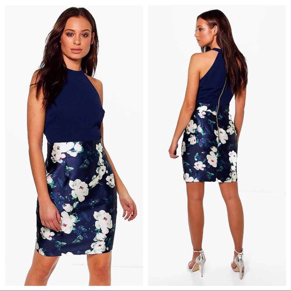 NWT Nadia Satin Floral Sleeveless Belted Dress